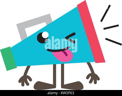 Bunte lustige Megaphon Objekt kawaii mit Armen und Beinen Vector Illustration Stock Vektor