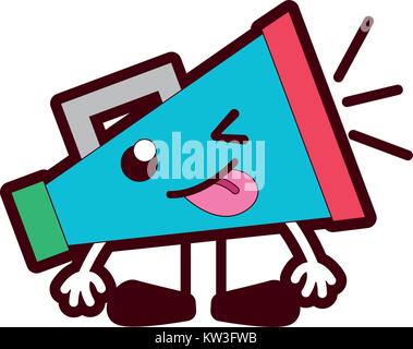 Linienfarbe lustig Megaphon Objekt kawaii mit Armen und Beinen Vector Illustration Stock Vektor