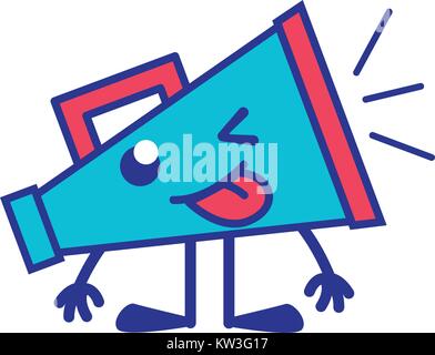 Farbe lustig Megaphon Objekt kawaii mit Armen und Beinen Vector Illustration Stock Vektor