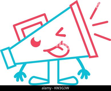 Color Line lustig Megaphon Objekt kawaii mit Armen und Beinen Vector Illustration Stock Vektor