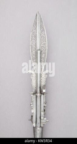 Boar Spear mit Double Barrel Wheellock Pistole MET 04.3.77 006 Aug 2014 2. Stockfoto