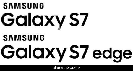 Das Samsung Galaxy S7 und S7 Edge Logo steht für das Markenzeichen der 2016er-Smartphones von Samsung, die für ihre hohe Leistung und ihr Design bekannt sind. Stockfoto