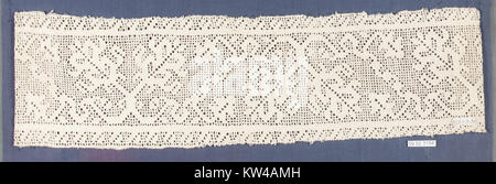 Dieses Grenzfragment aus einer alten Handschrift oder einem Textil zeigt komplizierte Muster und Designs. Es ist ein bedeutendes Beispiel für historische Kunst und Handwerkskunst und zeigt die Verwendung dekorativer Elemente in frühen Kunstformen. Stockfoto