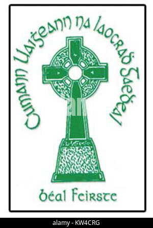 Das Logo der National Graves Association Belfast steht für das Engagement der Organisation, diejenigen zu gedenken und zu ehren, die während des als „Troubles“ bekannten Konflikts in Nordirland ihr Leben verloren haben. Stockfoto