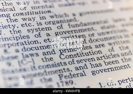 Verfassung Wörterbuch Definition closeup II. Stockfoto