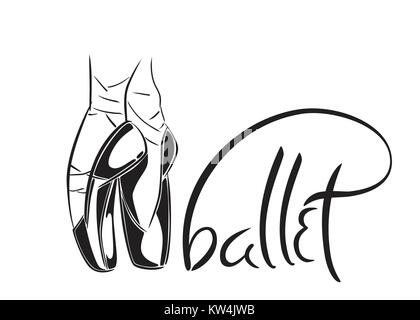 Hand gezeichnet im alten Stil Schriftzug von Word Ballett. Vector Illustration mit balletttänzer Beine tragen Pointes. Stock Vektor