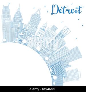 Umrisse Detroit Michigan USA Skyline der Stadt mit blauen Gebäude und Kopieren. Vector Illustration. Business Travel und Tourismus Konzept Stock Vektor