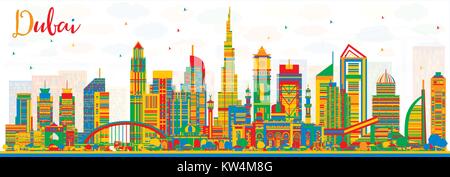 Abstrakte Dubai UAE Skyline der Stadt mit Gebäuden. Vector Illustration. Business Travel und Tourismus Abbildung mit moderner Architektur. Stock Vektor