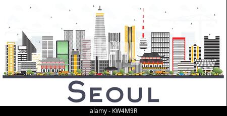 Seoul Korea City Skyline mit Farbe Gebäude isoliert auf weißem Hintergrund. Vector Illustration. Stock Vektor