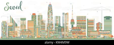 Seoul Korea City Skyline mit Farbe Gebäude. Vector Illustration. Business Travel und Tourismus Konzept mit moderner Architektur. Seoul Stadtbild Stock Vektor