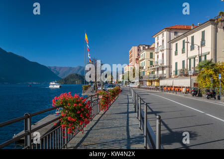 Comer See und das Dorf in Tremezzo, Lombardei, Italien, Europa. Stockfoto