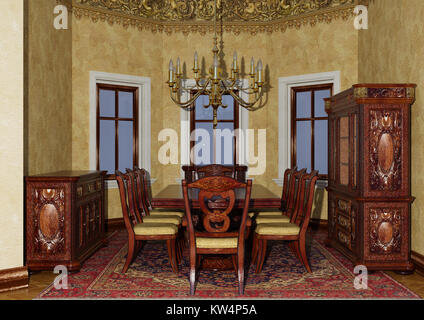 3D-Rendering eines viktorianischen Esszimmer Innenraum Stockfoto