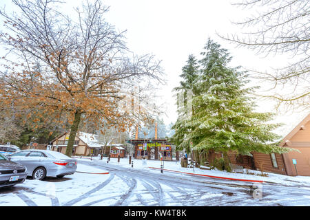 Portland, Oregon, Vereinigte Staaten - 25 Dezember, 2017: Der Eingang von Oregon Zoo in Washington Park Station in der Wintersaison Stockfoto