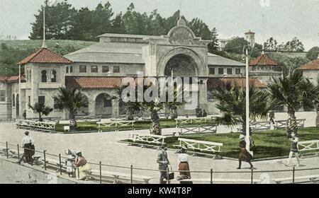 Postkarte von den Außenbereichen von Los Banos del Mar in Santa Barbara, Kalifornien, 1914. Von der New York Public Library. Stockfoto