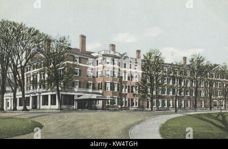 Postkarte von der Außenseite des Curtis Hotel in Nantucket, Massachusetts, 1914. Von der New York Public Library. Stockfoto