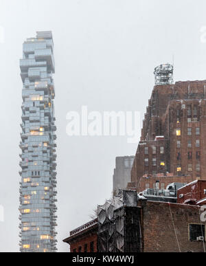 Jenga Gebäude in Lower Manhattan. Stockfoto