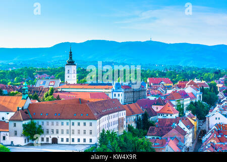 Luftaufnahme in Zagreb Stadt und obere Stadt Sehenswürdigkeiten in Kroatien, Europa. Stockfoto