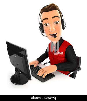 3d-Verkäufer call center, Illustration mit isolierten weißen Hintergrund Stockfoto