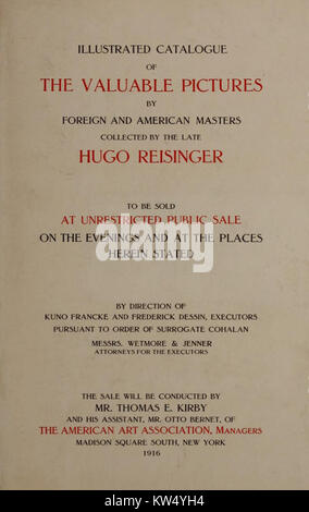 Bebilderte Katalog der wertvollen Bilder von Fremden und Amerikanische Meister durch den späten Hugo Reisinger, New York City, 1916 gesammelt Stockfoto
