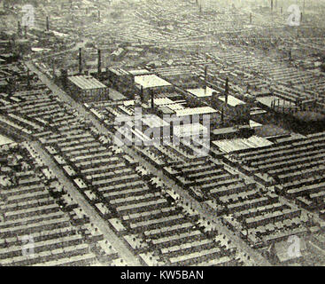 Preston, Lancashire, England 1933, Cotton Mills und Fabrikarbeiter Häuser Stockfoto