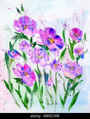 Von Hand bemalt Modern lila Blüten Stockfoto