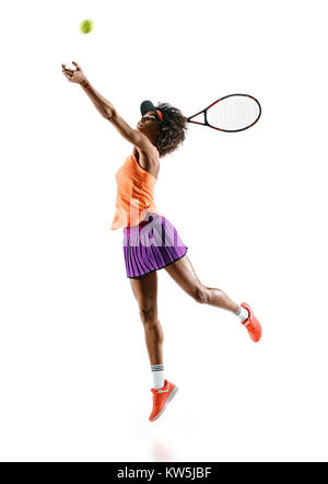 Junge tennis Girl in Silhouette auf weißem Hintergrund. Dynamische Bewegung Stockfoto