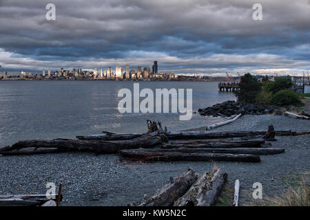 Ufer der Elliott Bay mit der Innenstadt von Seattle, Washington, USA Stockfoto