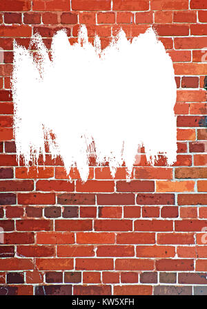 Vertikale Red Brick Wall-abstrakten Graffiti mit weißer Sprühfarbe Stockfoto