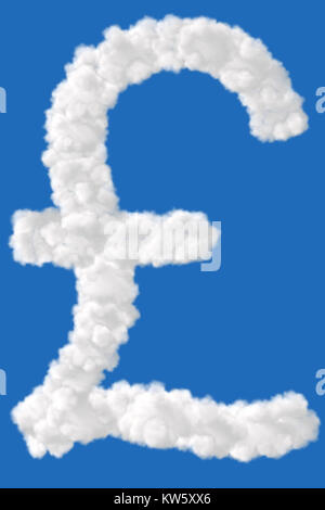 British Pound Symbol aus Wolken auf blauem Hintergrund Stockfoto