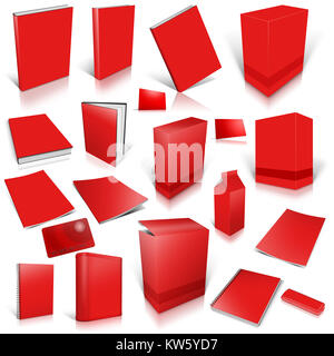 Rot 3d-Abdeckung Sammlung, isoliert auf weißem Stockfoto