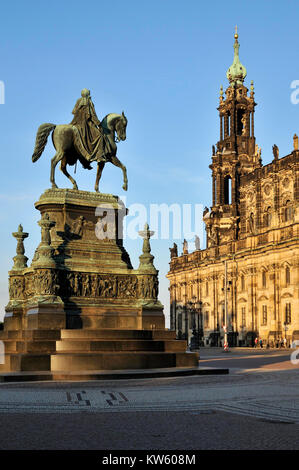 Reiterstandbild König Johann und Kathedrale, Dresden, Reiterstandbild König Johann und Kathedrale Stockfoto