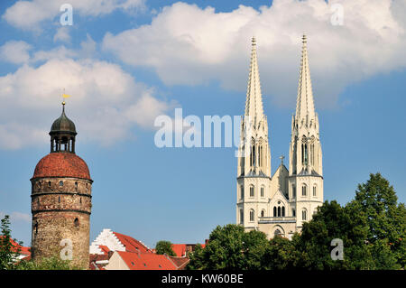 Nikolaiturm und Türme der Kirche des Petrus, Görlitzer Altstadt, Nikolaiturm und Tuerme der Peterskirche, Görlitzer Altstadt Stockfoto