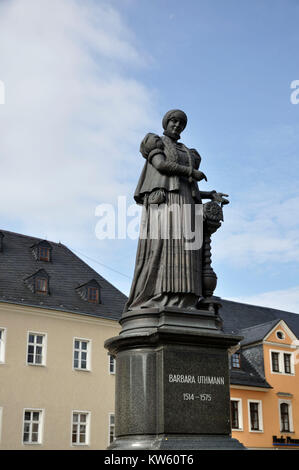 Barbara Uthmann Denkmal, Berg Buch Anna Holz, Annaberg Buchholz Stockfoto