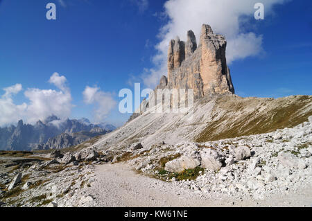 Die Dolomiten Drei Zinnen, Dolomiten Drei Zinnen Stockfoto