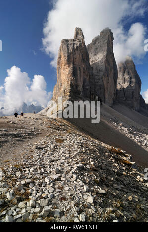 Die Dolomiten Drei Zinnen, Dolomiten Drei Zinnen Stockfoto