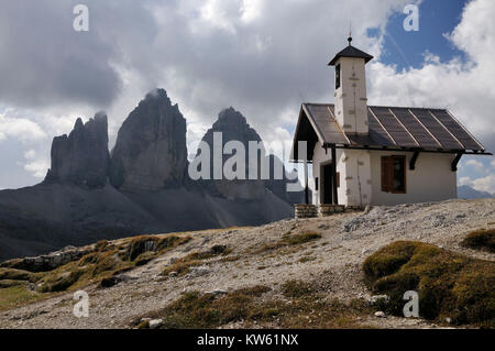 Die Dolomiten Drei Zinnen, Dolomiten Drei Zinnen Stockfoto