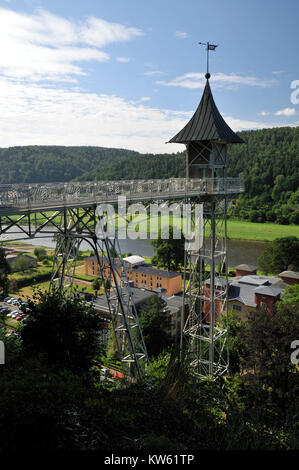 Elbsandsteingebirge, Stadt, kleine Stadt, Ort, Stadt, Ort, kleine Stadt, Bad Schandau, Tourismus, touristisch, touristisch, Tourismus, touristische Ai Stockfoto