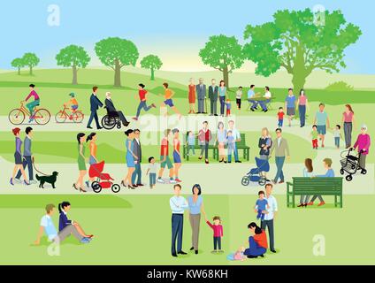Familien und Menschen sich entspannen, im Park, Abbildung Stock Vektor
