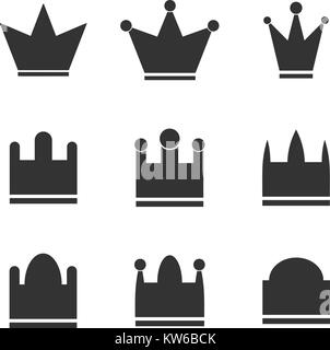 Top Rank Kronen Icon Set. Imperial hüte Silhouetten Stock Vektor