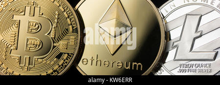 Bitcoin, Litecoin, Ethereum cryptocurrencys - New Digitla Money Stockfoto