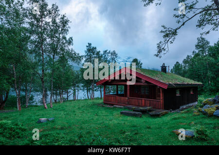 Das Gras-roofed Häuser in Norwegen Stockfoto