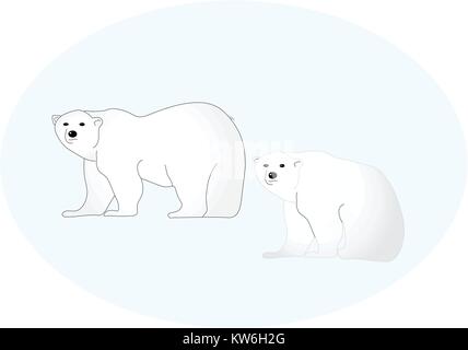 Illustriert von Eisbären, einer ständigen und einer Sitzung auf Blau. Stock Vektor