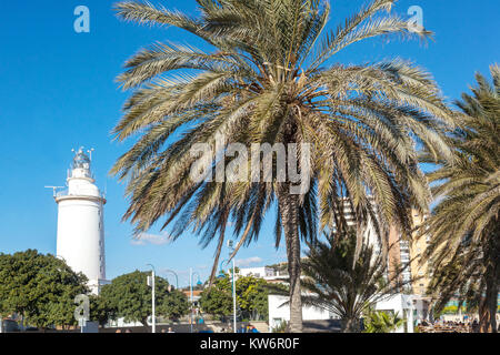 Malaga Leuchtturm, La Farola, Spanien Stockfoto