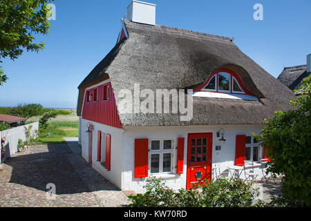 Schöne strohgedeckten Haus im Dorf Ahrenshoop, Fishland, Mecklenburg-Vorpommern, Ostsee, Deutschland, Europa Stockfoto