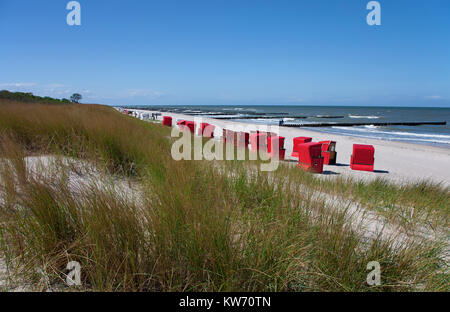 Die Liegen am Strand von Ahrenshoop, Ostsee, Fishland, Mecklenburg-Vorpommern, Deutschland, Europa Stockfoto