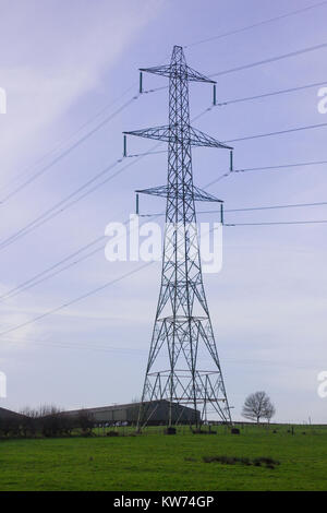 Großen Masten und Kabel Strom Durchführung generiert am Ballylumford Power Station in Carrickfergus Nordirland ins Netz Stockfoto