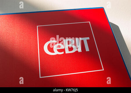 CeBIT-Logo. Die Cebit ist die größte Fachmesse für Informationstechnologie der Welt. Stockfoto