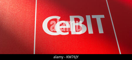 Das Logo der 'Cebit'. Die Cebit ist die größte Fachmesse für Informationstechnologie der Welt. Stockfoto