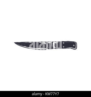 Jahrgang Hand gezeichnet Messer Form in Schwarzweiß. Abenteuer Symbol Piktogramm. Camping hipster überleben Stil. Lager isoliert auf weißem Hintergrund. Stockfoto