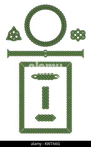 Satz von keltischen Knoten Vektor Design Elemente. Acht klassische Celtic knot Designs einschließlich Ornamente, Rahmen, Grenzen, Kreise und mehr. Stock Vektor